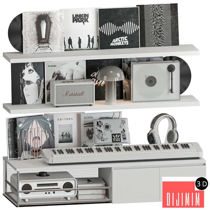 Shelf with Vinyl Records and Music equipment - Görsel 1
