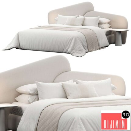 Rounded Linen Upholstered Headboard Bed