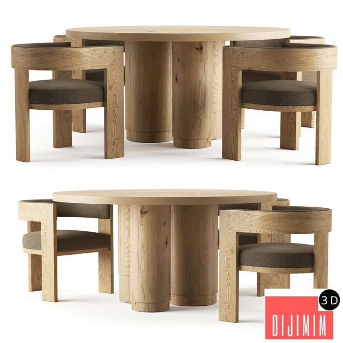 RH OAK TROPEZ ROUND DINING TABLE - Görsel 1