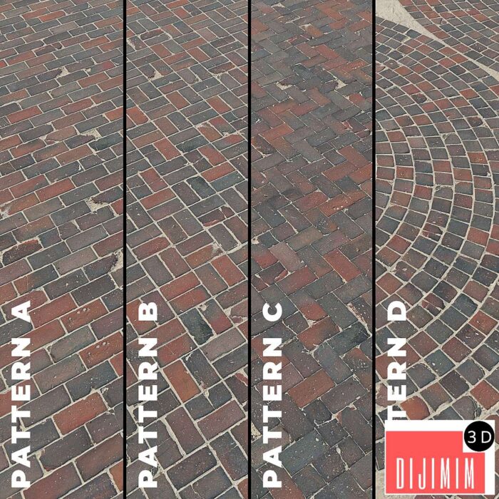 Set of four textures of old brick paving stones 7320 - Görsel 1