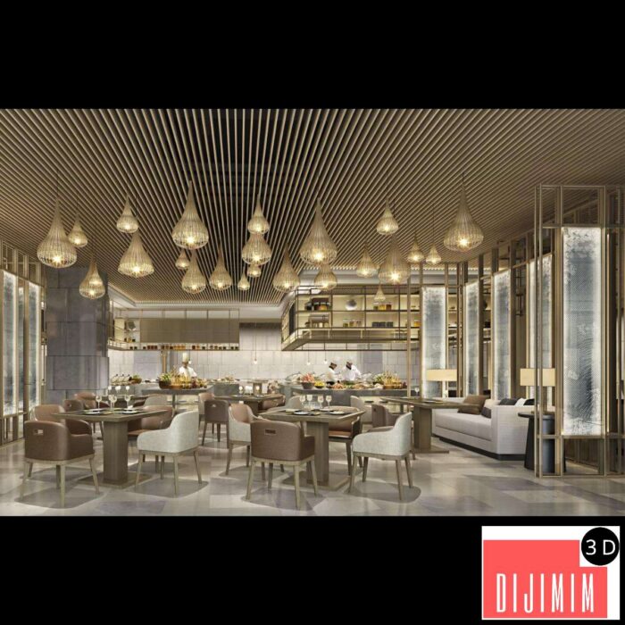 PUBLIC SPACE 3D SCENES – RESTAURANT – 0027 - Görsel 1