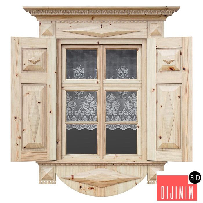 Wooden window with shutters and architraves - Görsel 1
