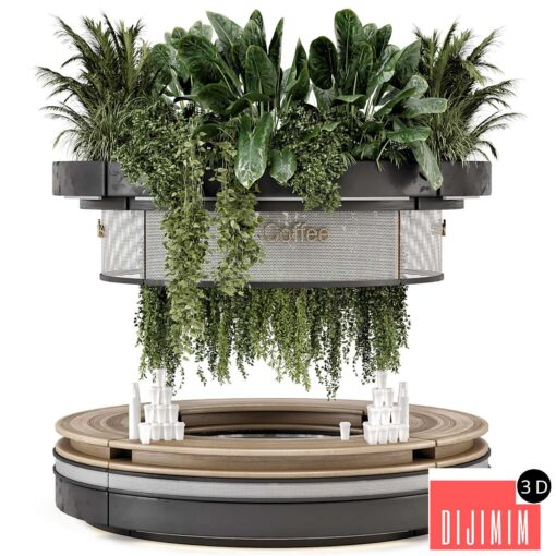 Coffee Reception Desk With Plants - Restaurant Set 1815