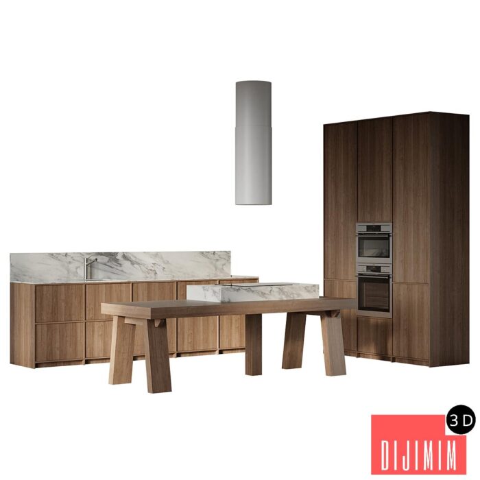 Straight kitchen with island - Görsel 1