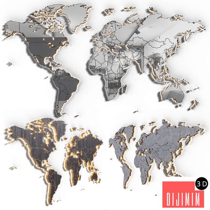 World map in 5 materials | 16k | PBR - Görsel 1