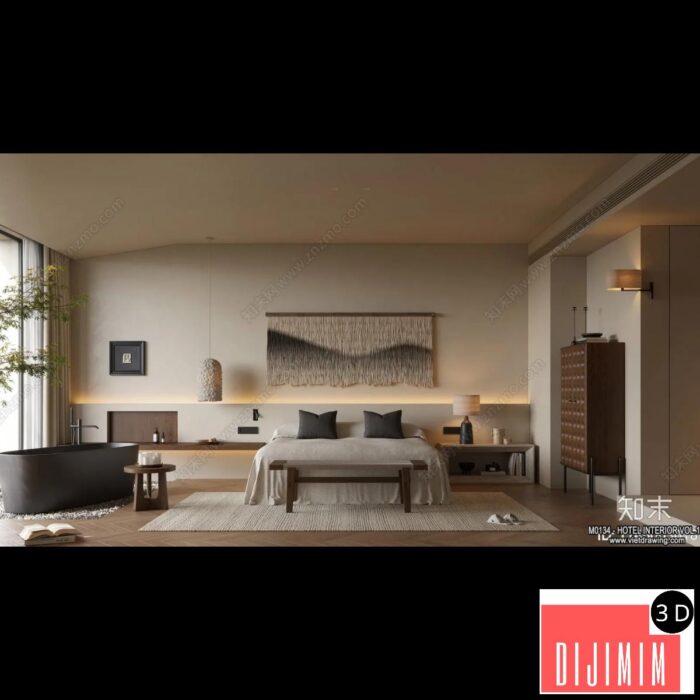 Hotel – Bedroom – 3D Interior Scene – 3D Models – 011 - Görsel 1