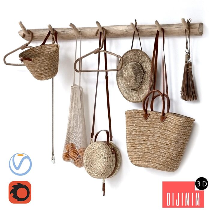 decorative set 001 wall hangers bag hat - Görsel 1