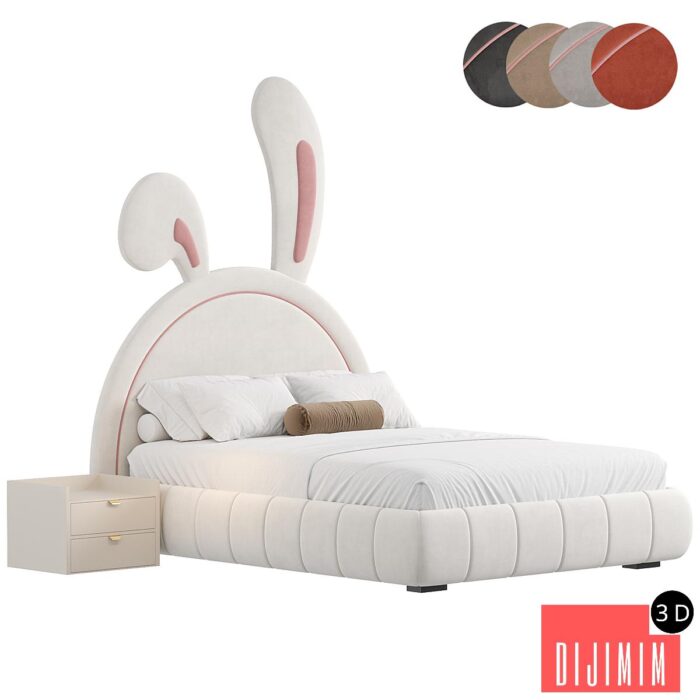 Nettie Microfiber Leather Rabbit Shaped Bed Frame - Görsel 1