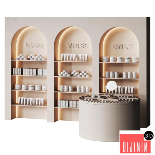 Beauty salon cosmetic set with arches in beige