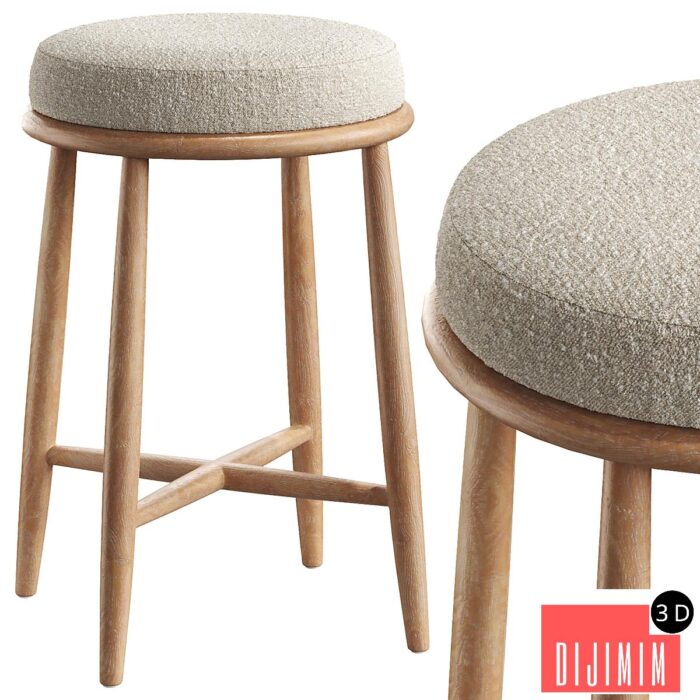 Hobbs Cerused Natural Oak Wood Counter Stool - Görsel 1