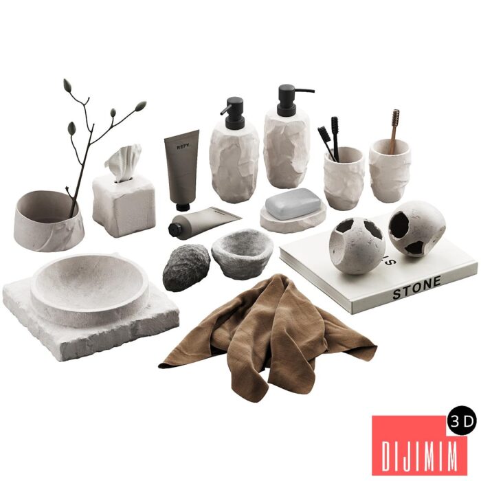 488 bathroom decorative set 04 cracked concrete accessories 01 - Görsel 1