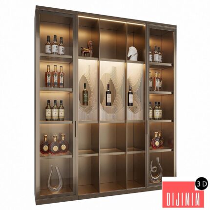 Wine Cabinet With Glasses & Decoration 017