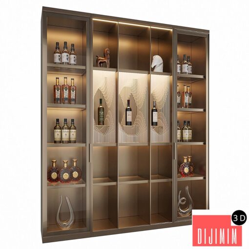 Wine Cabinet With Glasses & Decoration 017