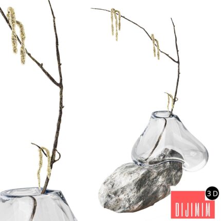 Branch with earrings in a sculpture vase by Laetitia Jacquetton