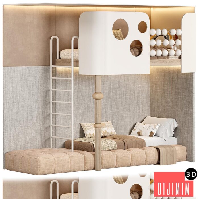Children bunk bed Kids room - Görsel 1