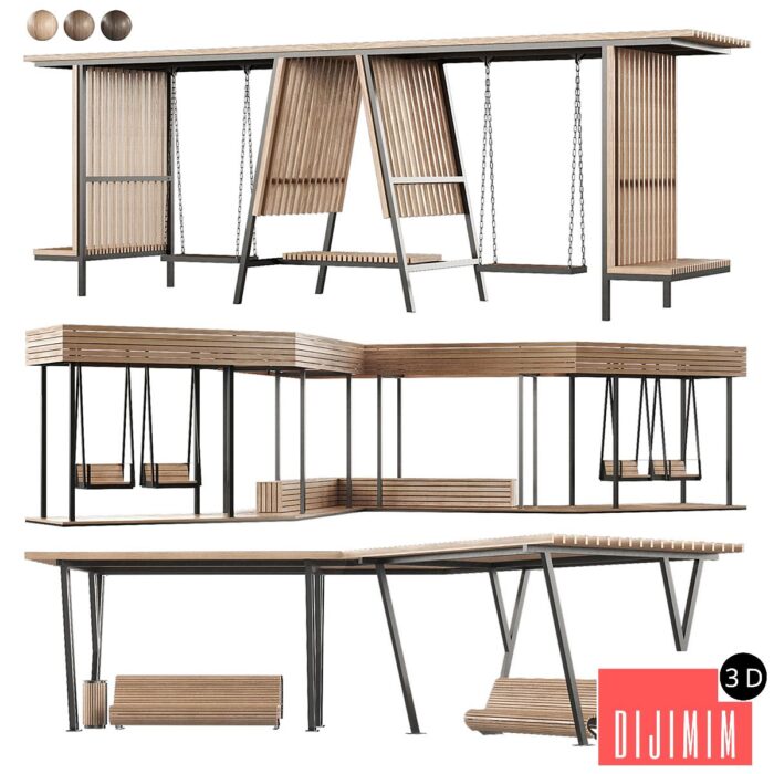 Set of pergolas (gazebos, canopies) with swings, benches 3 - Görsel 1