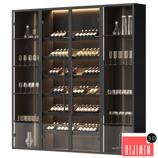 Wine cabinet with dishes and glasses