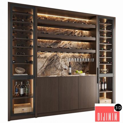 Wine Cabinet With Glasses & Decoration 003