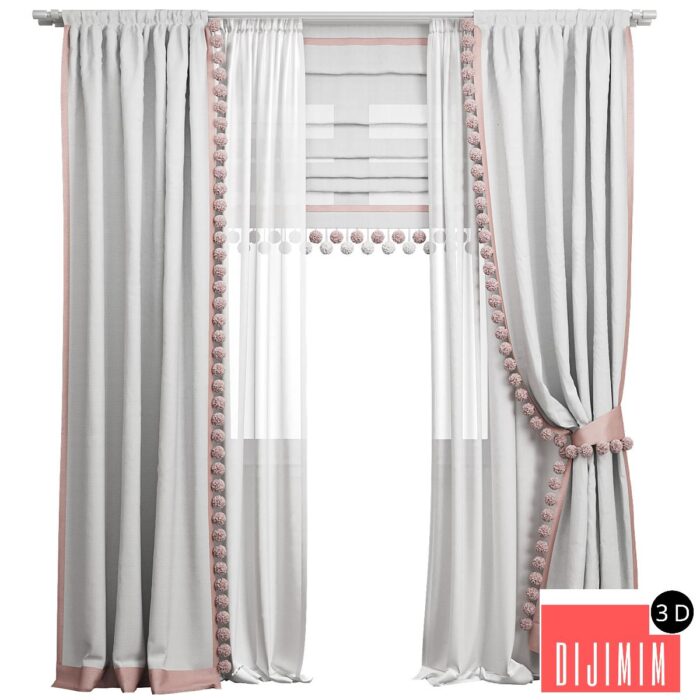 Curtain 76/ blinders with pompoms - Görsel 1