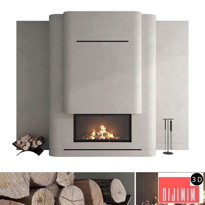 Decorative wall with fireplace set 56 - Görsel 1