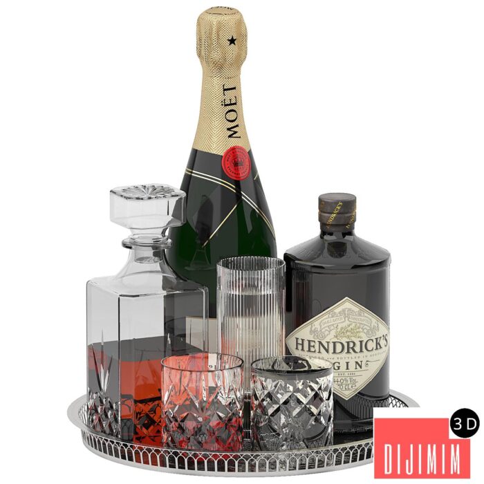 tray of whiskey and champagne - Görsel 1