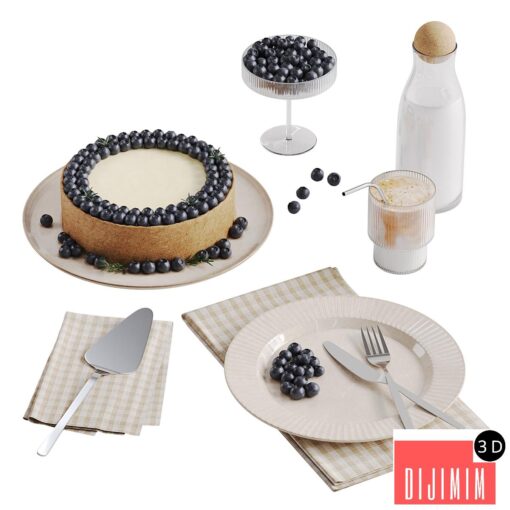 Cheesecake With Blueberries and Coffee Decor