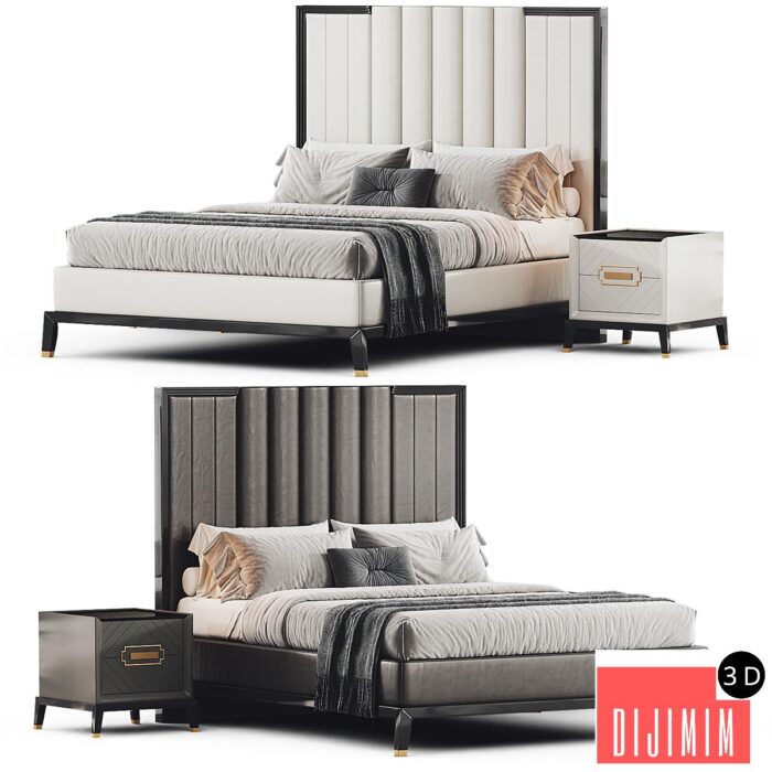 High End Art Deco Style Bed - Görsel 1