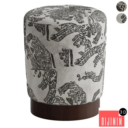 Velvet Pouffe Pouf with Walnut Plinth - Tiger Mountain by Six The Residence