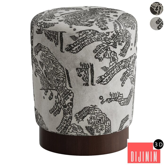 Velvet Pouffe Pouf with Walnut Plinth - Tiger Mountain by Six The Residence - Görsel 1