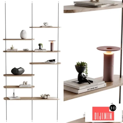 Minimalistic wooden Rack with decor 02