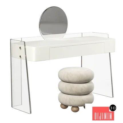 Small Light-toned Wood Makeup Vanity with Standing Mirror