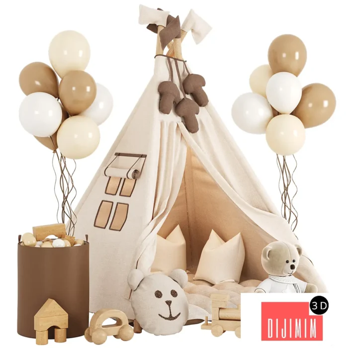 Decor for a children's room with a teepee and balloons - Görsel 1