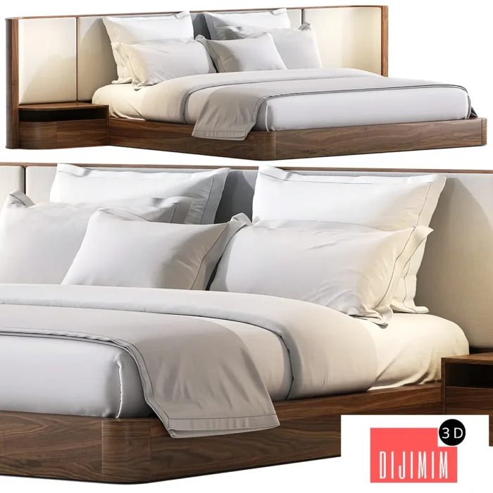 Gianna Natural Walnut Wood King Bed Frame - Görsel 1
