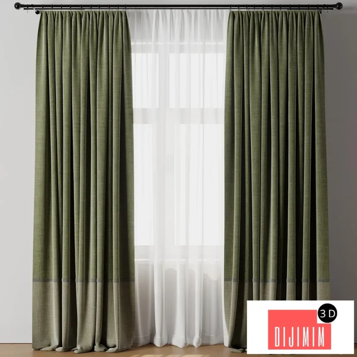 Curtain with rod 19 Green curtain HBH - Görsel 1