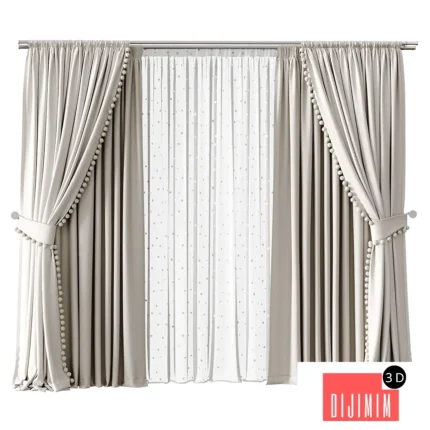 Curtains for children's room with pompoms