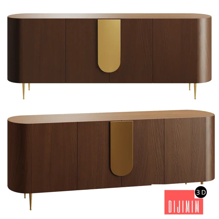 Treignac Brown Oak Wood Sideboard - Görsel 1