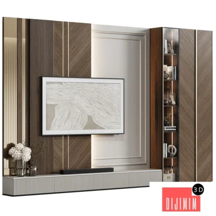 TV wall in modern classic style with decor 23