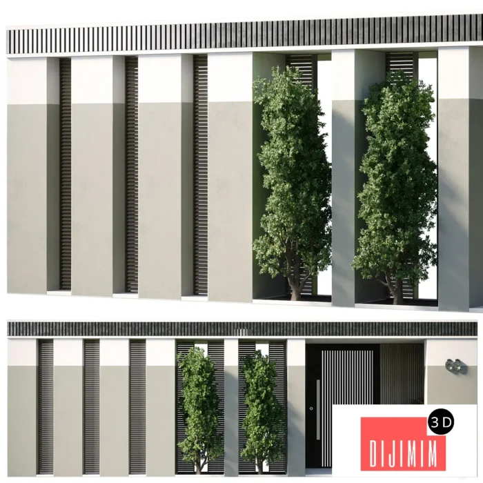 Door Outdoor entrance and fence and garden 01 - Görsel 1