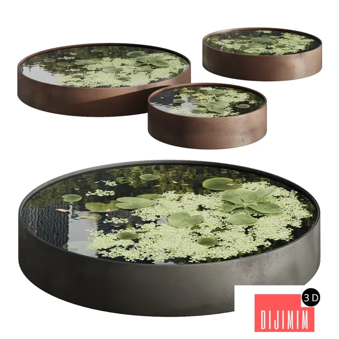 Garden ponds 02 black steel and corten steel round bowls - Görsel 1