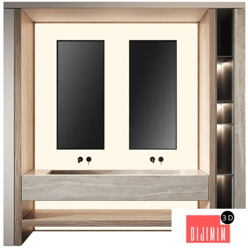 Bathroom furniture set 11. Stone sink. Backlit wall