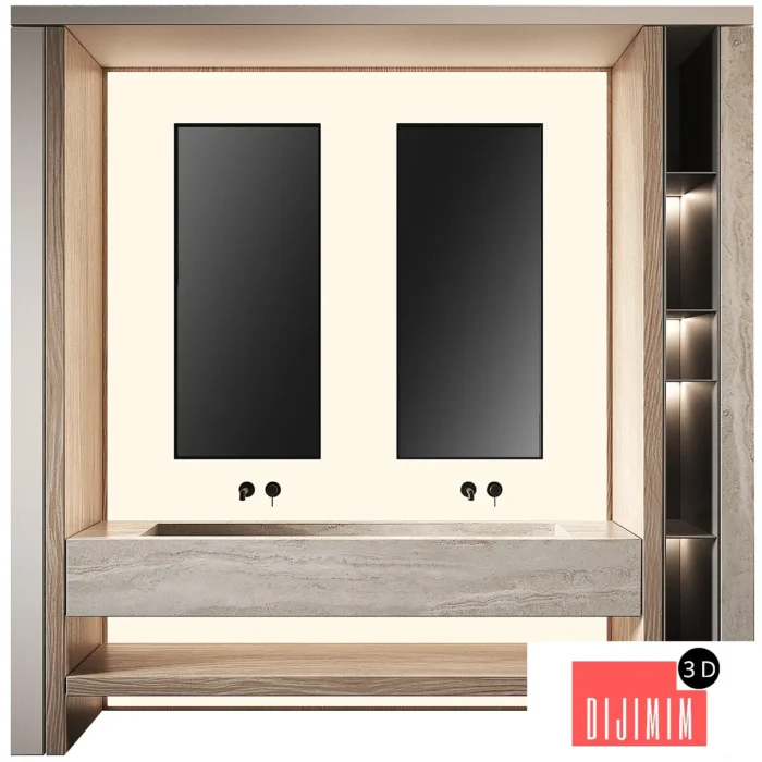 Bathroom furniture set 11. Stone sink. Backlit wall - Görsel 1