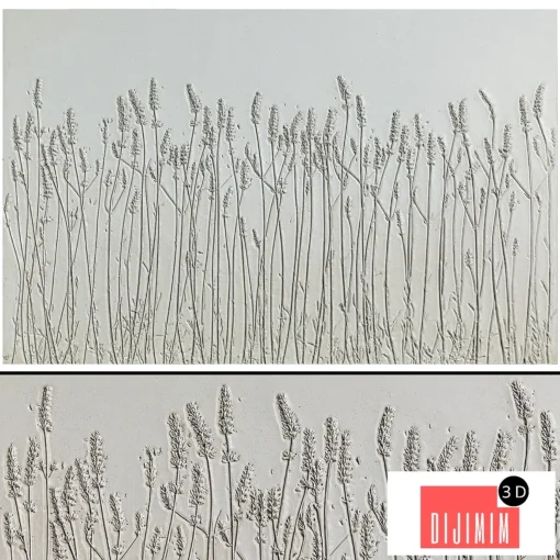 Botanical bas-relief plaster wall decorative panel dried flowers plants flora lavender field