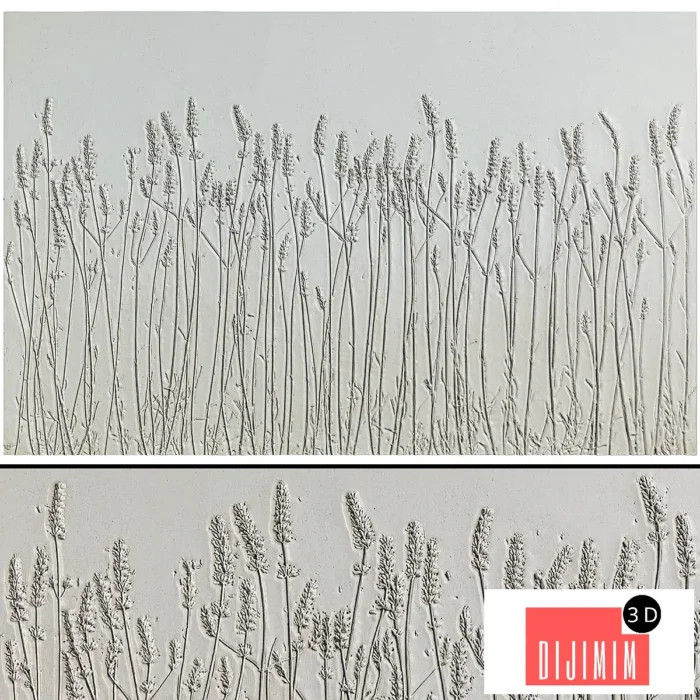 Botanical bas-relief plaster wall decorative panel dried flowers plants flora lavender field - Görsel 1