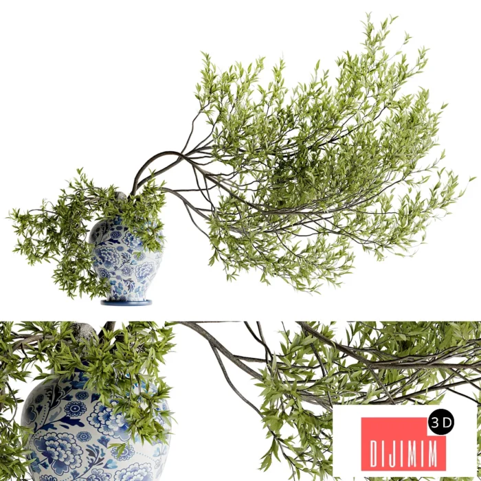 Tree branch bouquet in a celadon pot - Görsel 1