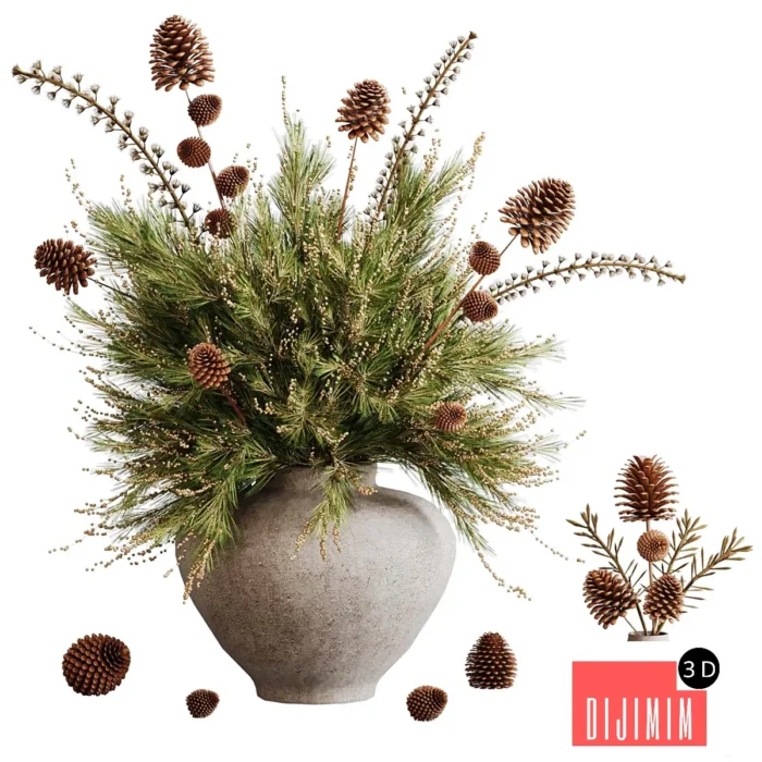 Pine branches in a rustic vase - Görsel 1
