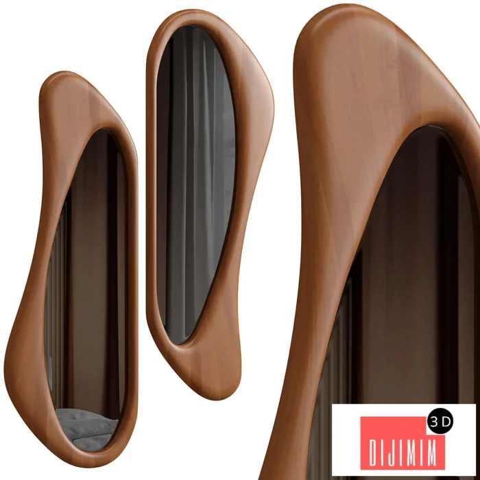 Asymmetrical Wooden Frame Mirror - Görsel 1