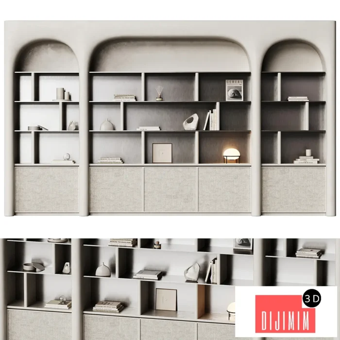 Gypsum shelving with curved shape and metal - Görsel 1