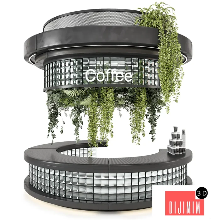 Coffee Reception Desk With Plants - Restaurant Set 2039 - Görsel 1