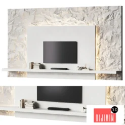 Minimalistic TV wall with a stone surface