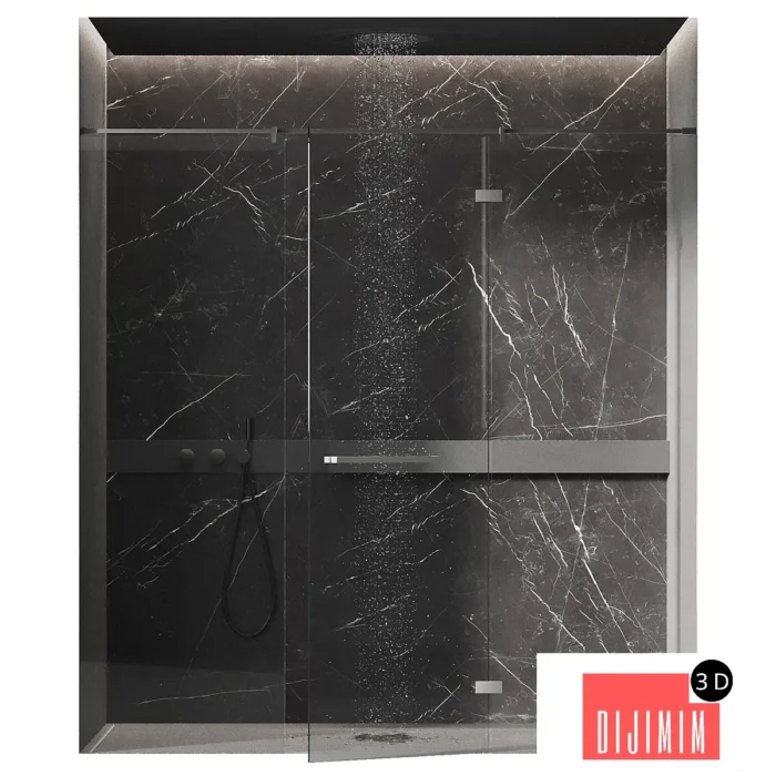 Shower with glass partition in dark colors - Görsel 1
